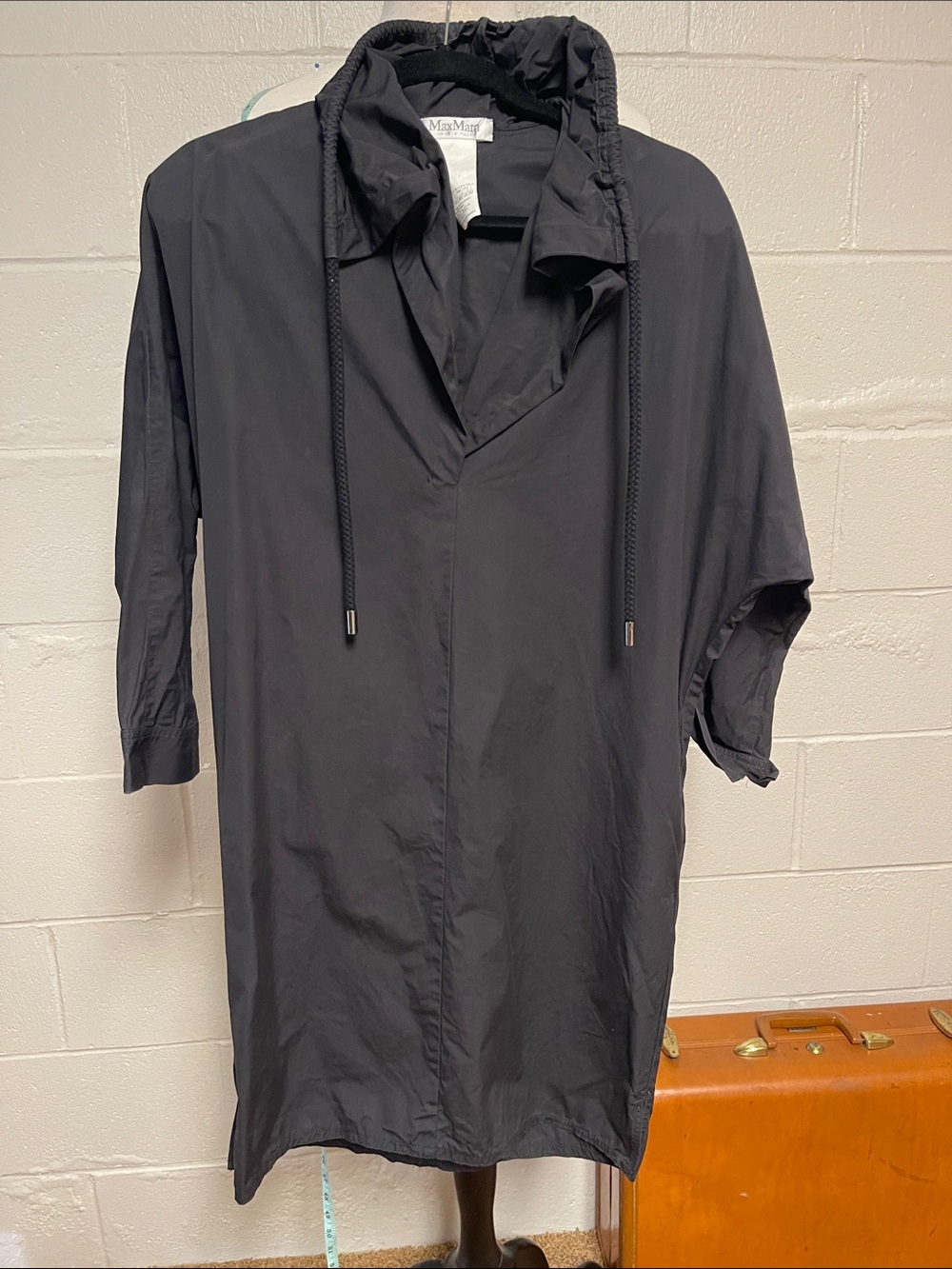 MaxMara Black Lightweight Unique Drawstring Collar Dress